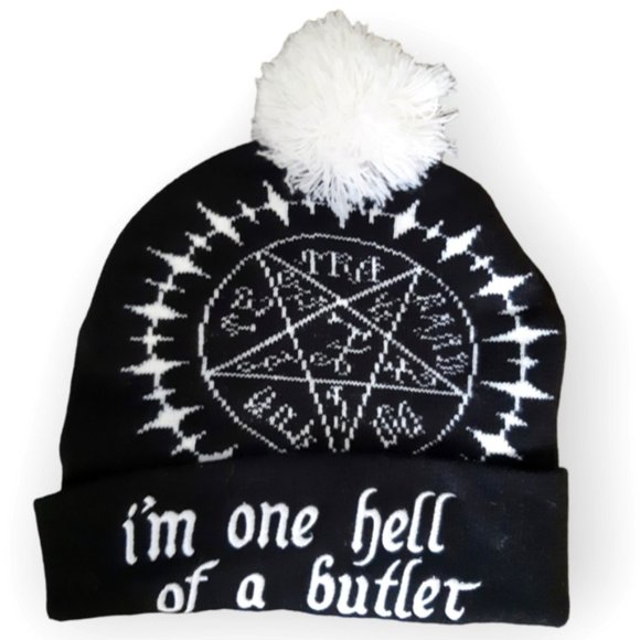 One h**** of a butler goth wicca emo pompom toque one size - Picture 1 of 5